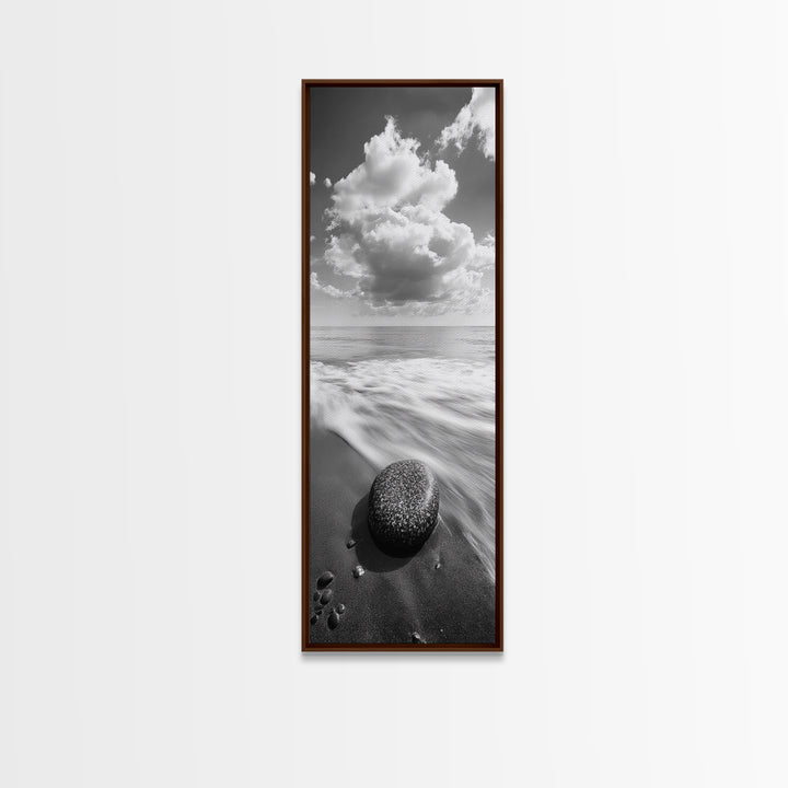 Beach Stone, Ocean Foam, Rolling Waves, Canvas Print, Nature Inspired Art, Coastal Decor, Serene Living Room Wall Art, Tranquil Design