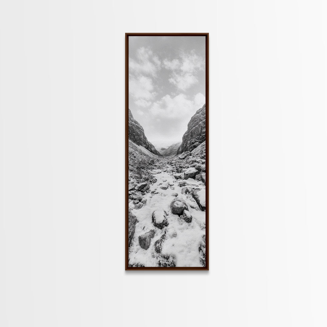 Snowy Pass, Winter Hike, Rocky Trail, Framed Canvas Print, Nature Lover Gift, Minimalist Mountain Art, Bedroom Wall Decor, Living Room Decor