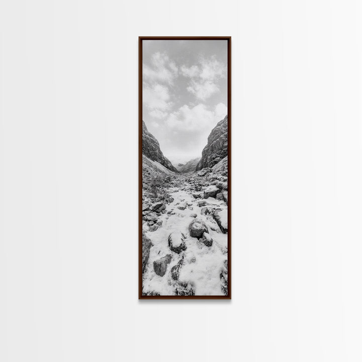 Snowy Pass, Winter Hike, Rocky Trail, Framed Canvas Print, Nature Lover Gift, Minimalist Mountain Art, Bedroom Wall Decor, Living Room Decor