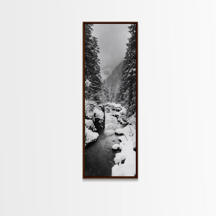 Winter Forest, Snowy River, Pine Trees, Canvas Print, Cozy Cabin Wall Art, Nature Lover Gift, Scandinavian Style, Holiday Decor, Bedroom Decor