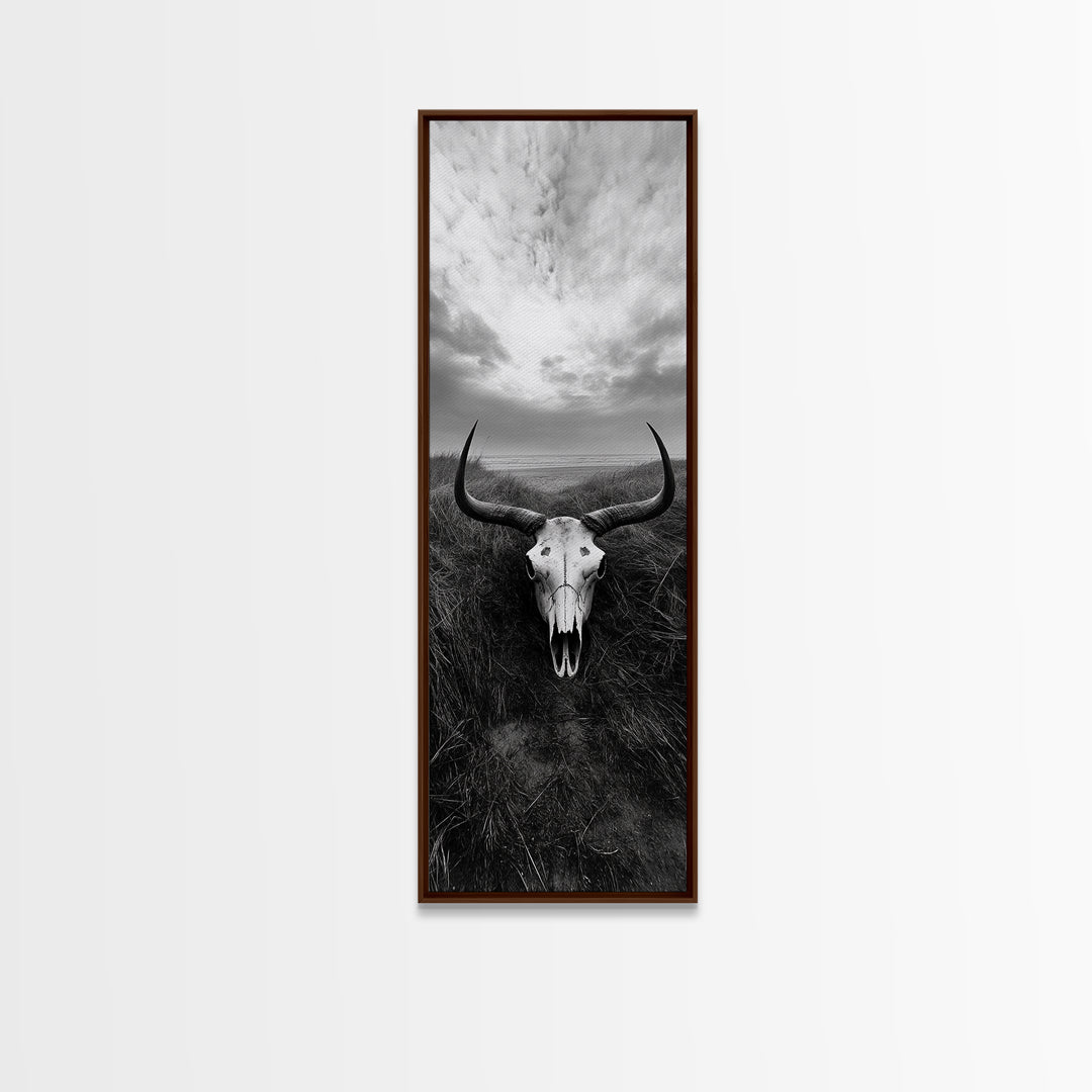 Skull Art, Wild West, Rustic Prairie, Nature Remains Framed Canvas Print, Farmhouse Wall Art, Cowboy Western Bedroom Decor, Office Wall Art
