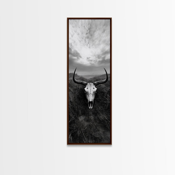Skull Art, Wild West, Rustic Prairie, Nature Remains Framed Canvas Print, Farmhouse Wall Art, Cowboy Western Bedroom Decor, Office Wall Art