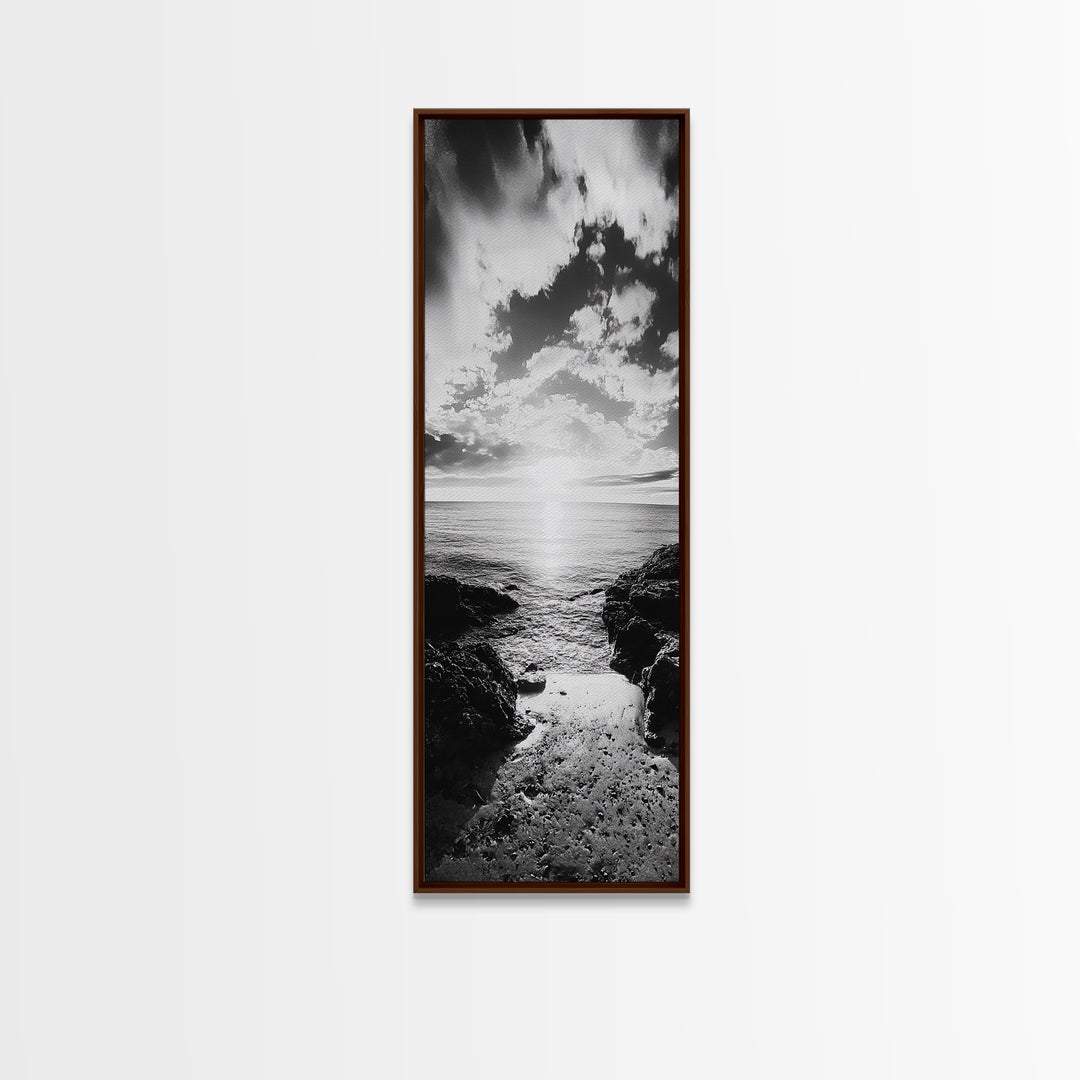 Sunset Shore, Tranquil Waters, Coastal Cove, Golden Glow Canvas Print, Beach House Living Room Wall Art, Seaside Summer Decor