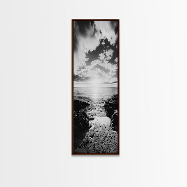 Sunset Shore, Tranquil Waters, Coastal Cove, Golden Glow Canvas Print, Beach House Living Room Wall Art, Seaside Summer Decor