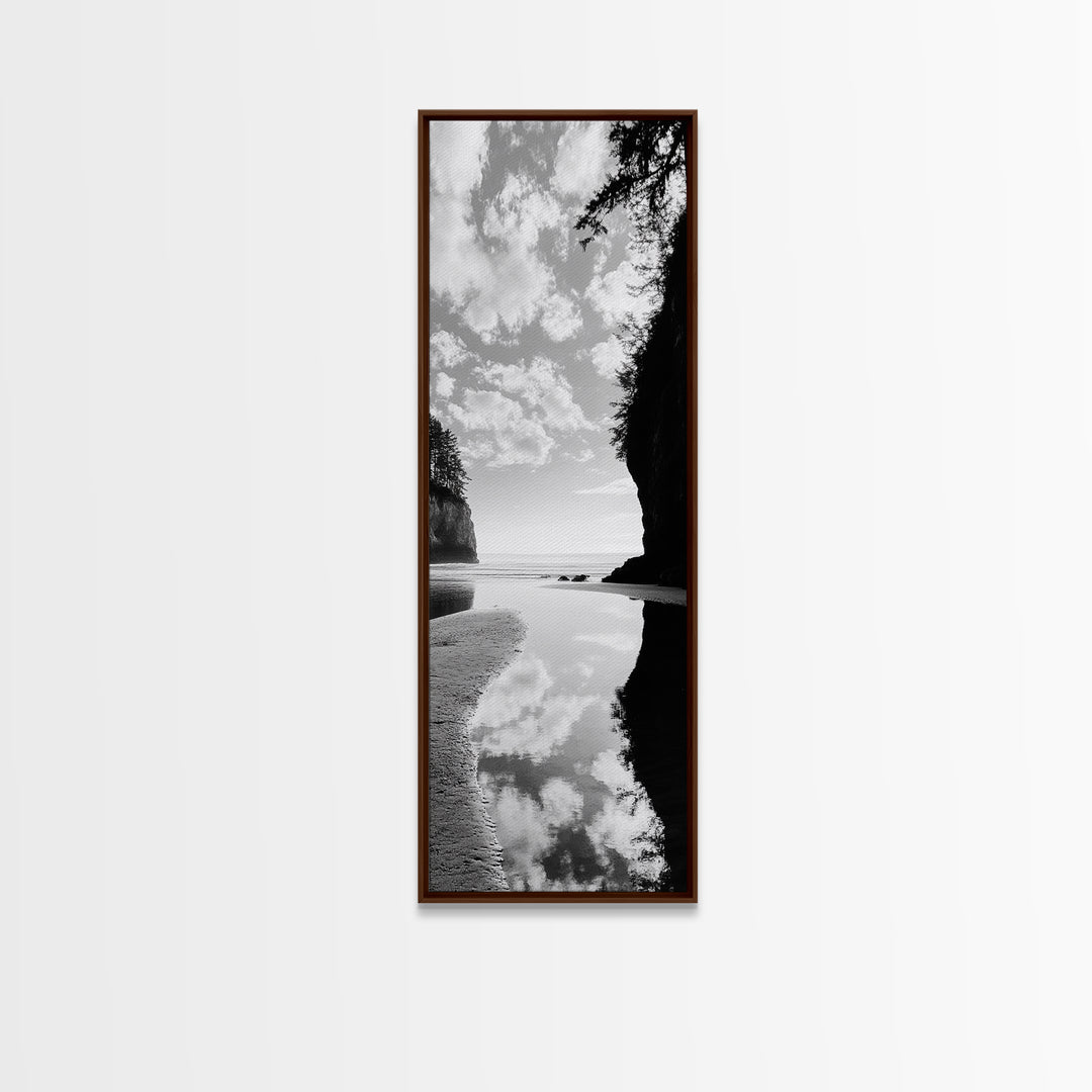 Tidepool Reflection, Ocean Mirror, Seaside Tranquility, Coastal Landscape, Framed Canvas Print, Spa Bathroom Wall Art, Minimalist Decor