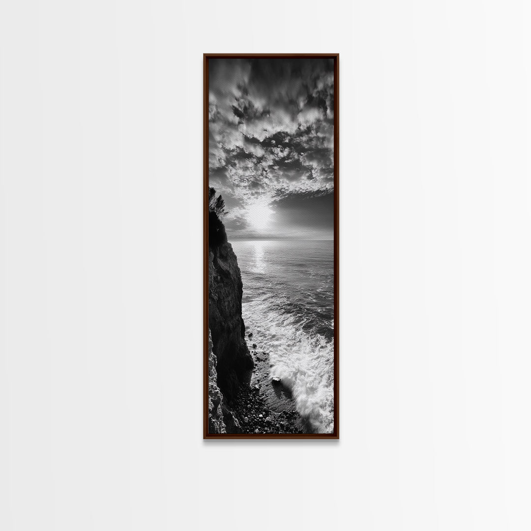 Cliff Edge, Ocean Breeze, Golden Hour, Scenic Overlook, Framed Canvas Print, Landscape Photography, Hallway Wall Art, Boho Style
