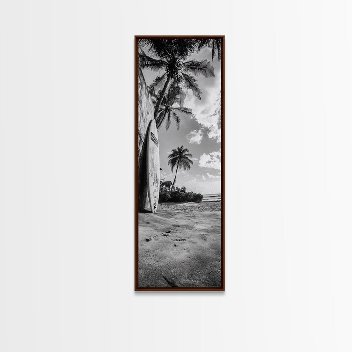 Tropical Beach, Surfboard Scene, Coastal Palms, Island Vibes, Canvas Print, Beach House Art, Summer Wall Decor, Boho Style