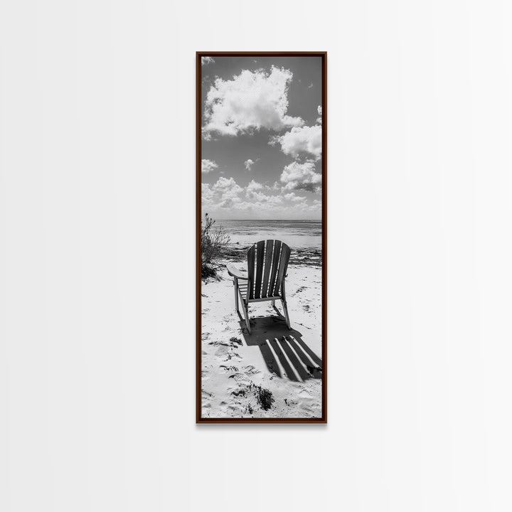 Seaside Chair View, Coastal Calm, Ocean Horizon, Beach Serenity, Framed Canvas Print, Living Room Wall Art, Relaxing Summer Vibe