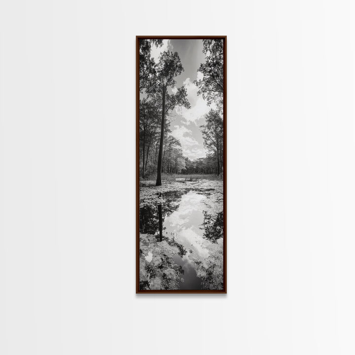 Reflective Forest, Nature Calm, Monochrome Trees, Peaceful Swamp, Framed Canvas Print, Rustic Cabin Decor, Moody Wall Art, Entryway Print