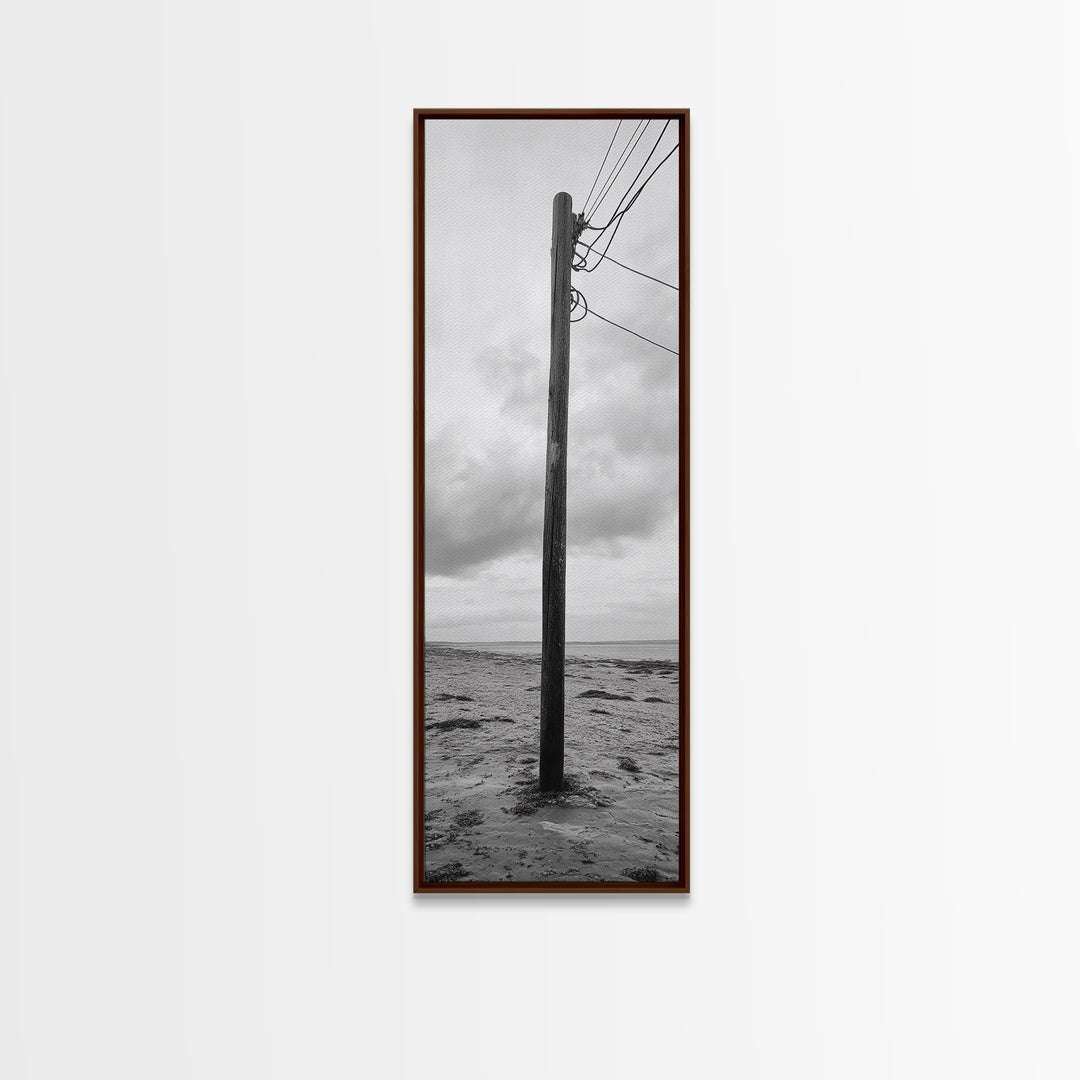 Utility Pole, Coastal Wires, Industrial Sky, Power Lines, Framed Canvas Print, Minimalist Photography, Loft Wall Art, Urban Decor