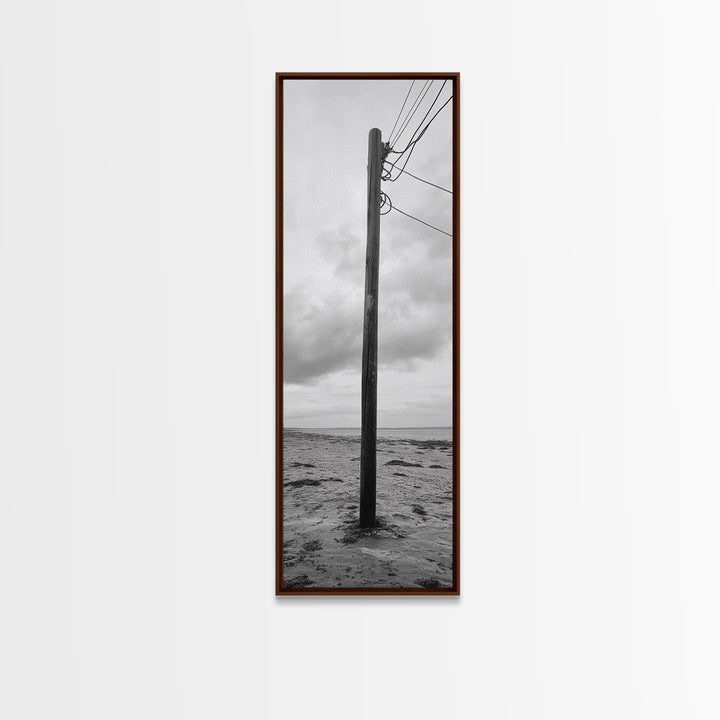 Utility Pole, Coastal Wires, Industrial Sky, Power Lines, Framed Canvas Print, Minimalist Photography, Loft Wall Art, Urban Decor