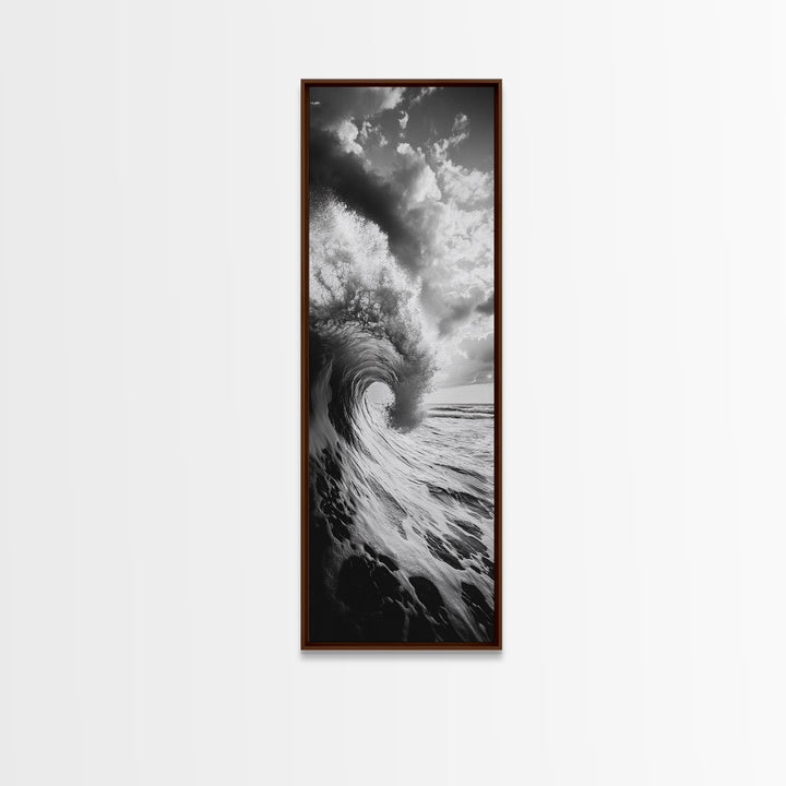 Ocean Wave, Curling Sea, Surfer's Dream, Powerful Water, Framed Canvas Print, Coastal Wall Art, Beach House Decor, Bold Seascape