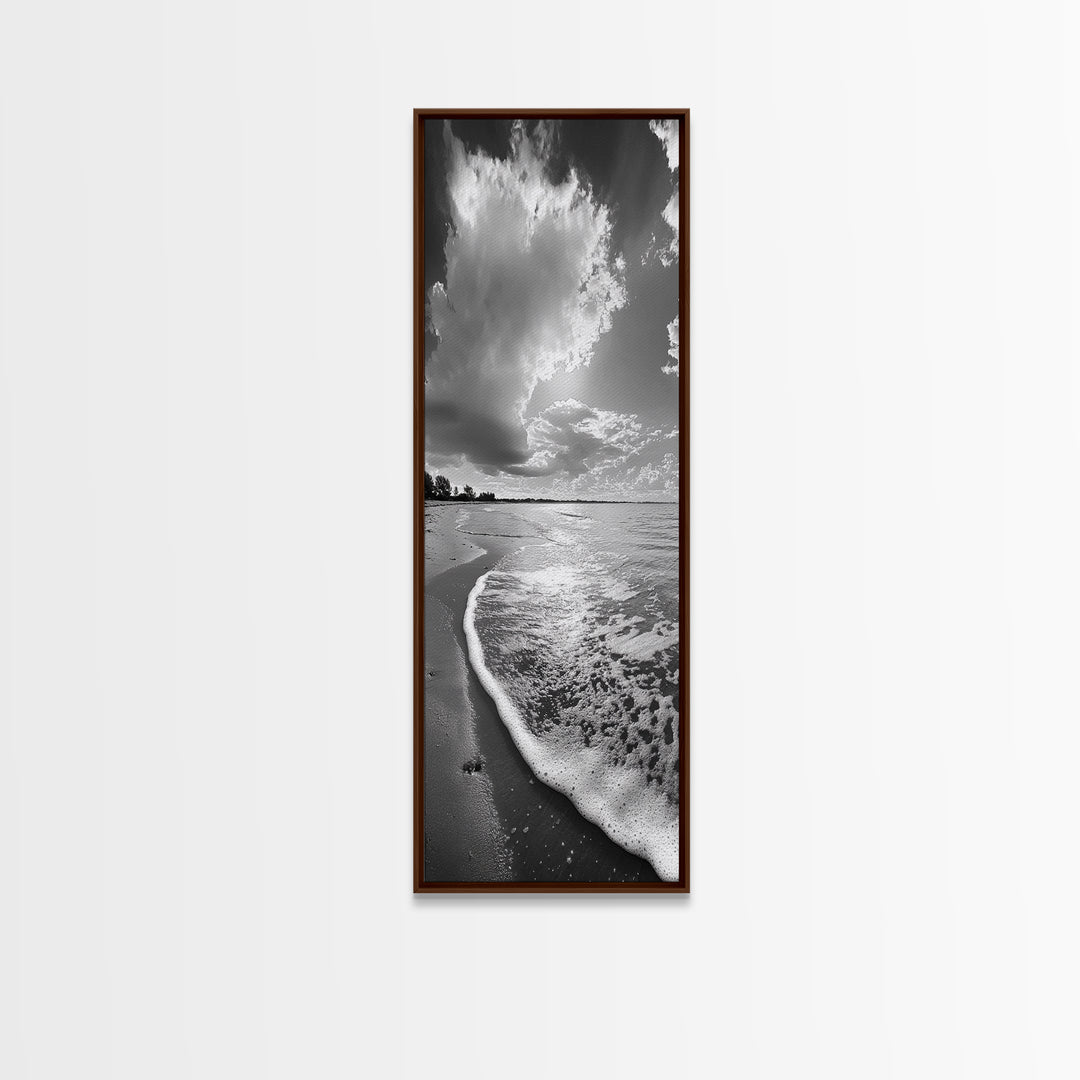 Morning Beach, Shoreline Foam, Coastal Tranquility, Sunrise Horizon, Canvas Print, Beach Wall Art, Bathroom Decor, Seaside Vibes
