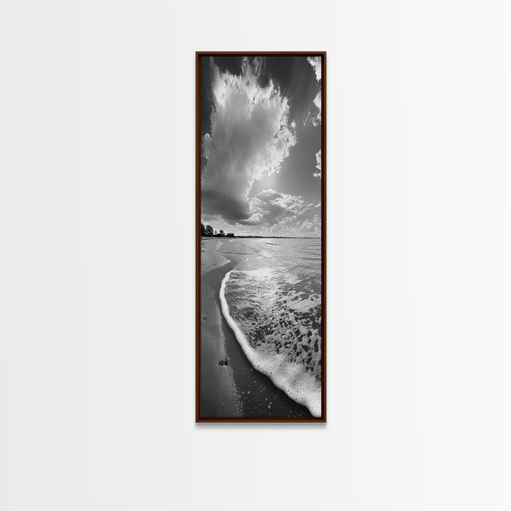 Morning Beach, Shoreline Foam, Coastal Tranquility, Sunrise Horizon, Canvas Print, Beach Wall Art, Bathroom Decor, Seaside Vibes