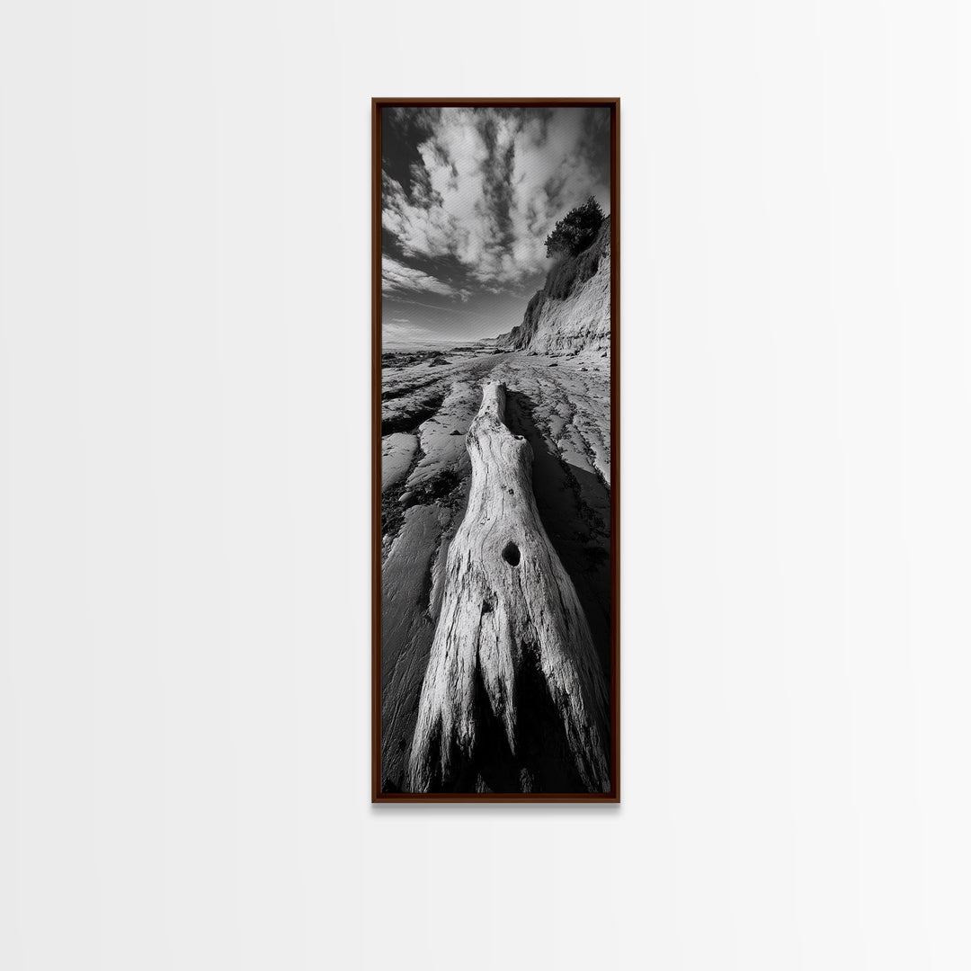 Driftwood Beach, Ocean Texture, Nature Scene, Canvas Print, Rustic Beach Decor, Coastal Wall Art, Bathroom Art, Moody Seaside Print