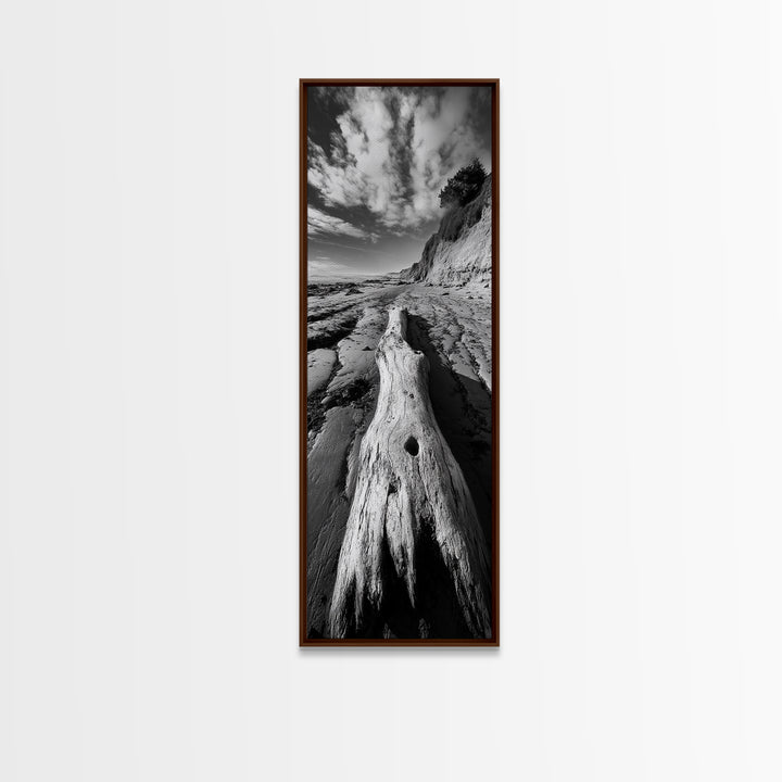 Driftwood Beach, Ocean Texture, Nature Scene, Canvas Print, Rustic Beach Decor, Coastal Wall Art, Bathroom Art, Moody Seaside Print