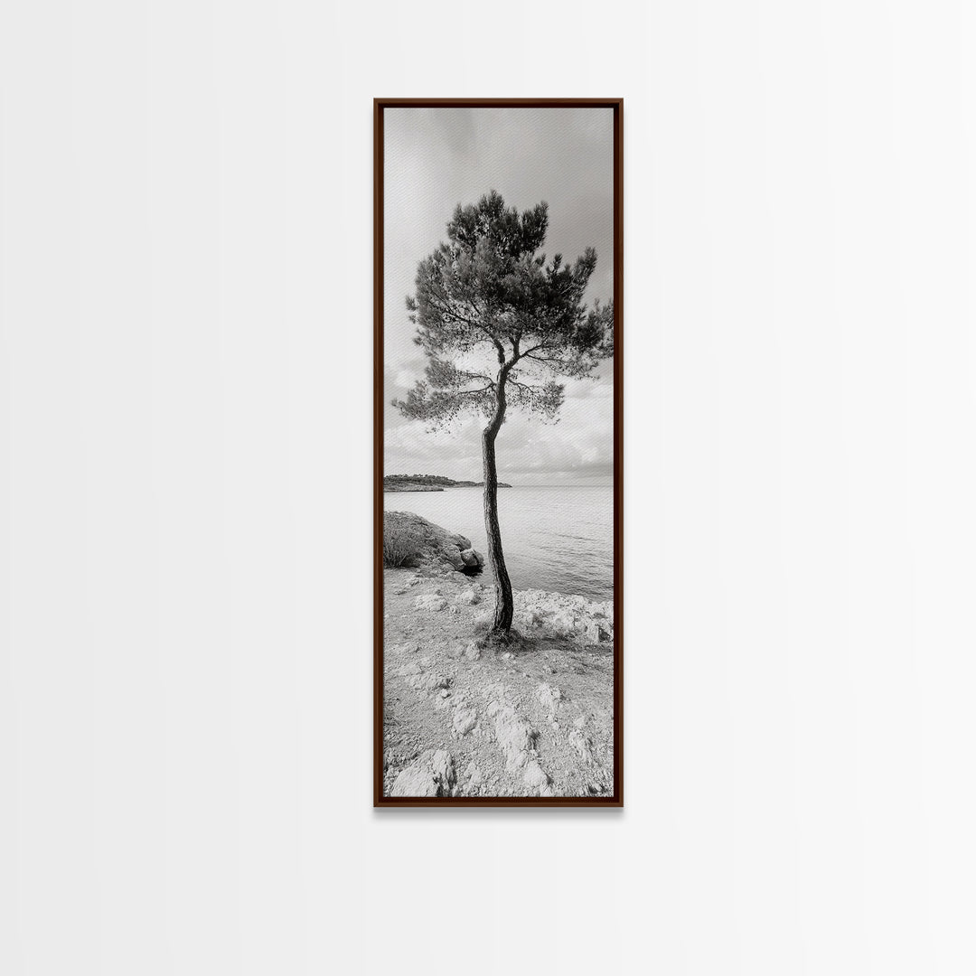 Coastal Tree, Seaside Calm, Lone Pine, Framed Canvas Print, Neutral Wall Art, Minimalist Decor, Nature Inspired Bedroom Print