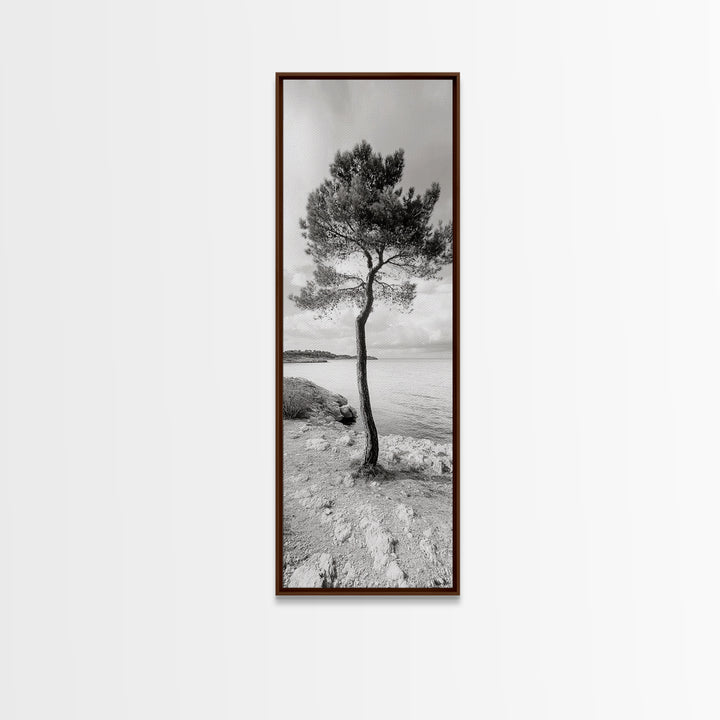 Coastal Tree, Seaside Calm, Lone Pine, Framed Canvas Print, Neutral Wall Art, Minimalist Decor, Nature Inspired Bedroom Print
