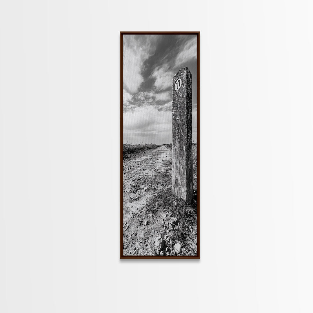 Trail Marker, Countryside Path, Rustic Journey, Canvas Print, Outdoor Adventure Wall Art, Neutral Fall Decor, Minimalist Hallway Art