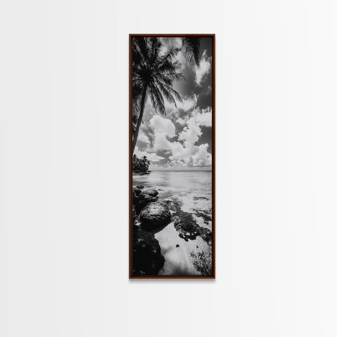 Tropical Beach, Palm Trees, Ocean Breeze, Framed Canvas Print, Coastal Living Wall Art, Minimalist Beach House Decor, Island Vibe Photography