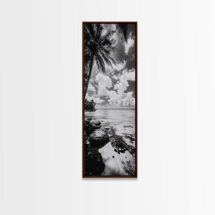 Tropical Beach, Palm Trees, Ocean Breeze, Framed Canvas Print, Coastal Living Wall Art, Minimalist Beach House Decor, Island Vibe Photography