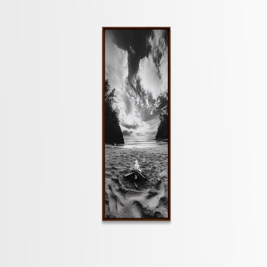 Beach Campfire, Ocean Sunset, Autumn Vibes, Nature Scene, Framed Canvas Print, Boho Decor, Coastal Wall Art, Bedroom Art, Living Room Print