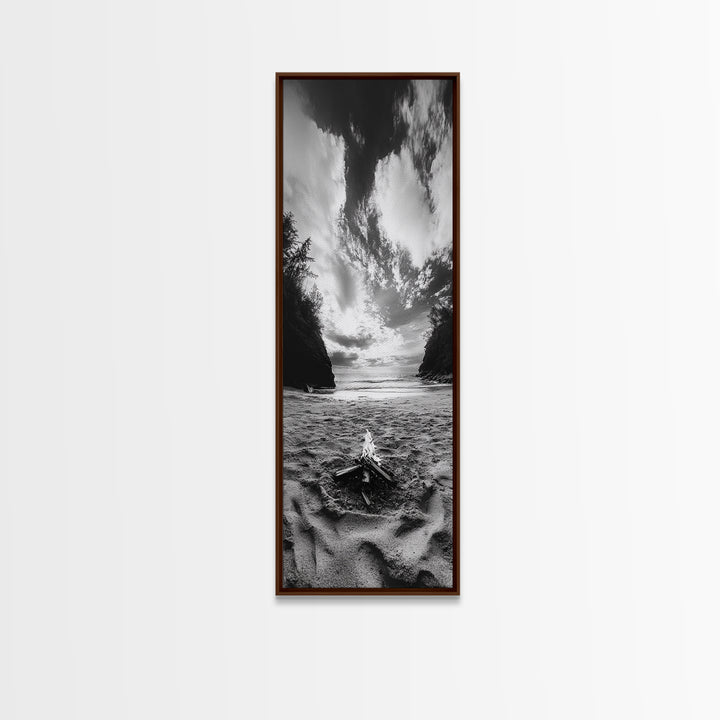 Beach Campfire, Ocean Sunset, Autumn Vibes, Nature Scene, Framed Canvas Print, Boho Decor, Coastal Wall Art, Bedroom Art, Living Room Print