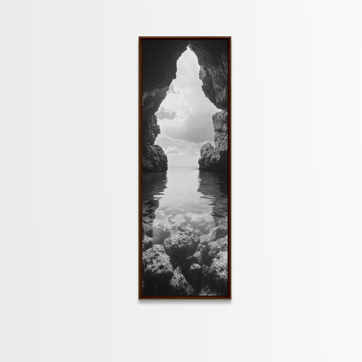 Ocean Cave View, Coastal Nature Art, Seaside Wall Decor, Minimalist Seascape Print, Bathroom Wall Art, Framed Canvas Print