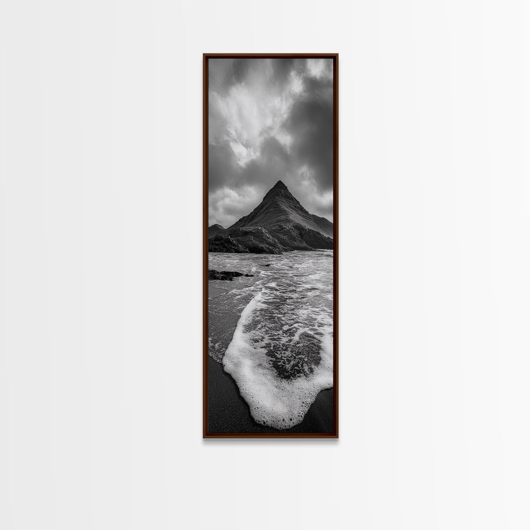 Dramatic Seaside Peak, Coastal Mountain Wall Art, Black Beach Photography, Bold Nature Decor, Canvas Print, Living Room Art