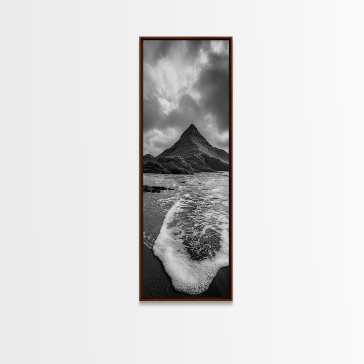Dramatic Seaside Peak, Coastal Mountain Wall Art, Black Beach Photography, Bold Nature Decor, Canvas Print, Living Room Art