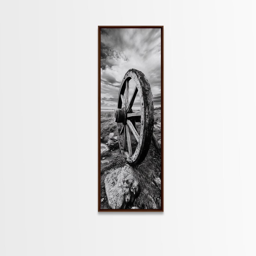 Prairie Wagon Wheel, Antique Rustic Wall Decor, Western Homestead Art, Barnhouse Style Print, Canvas Print, Fall Living Room Art