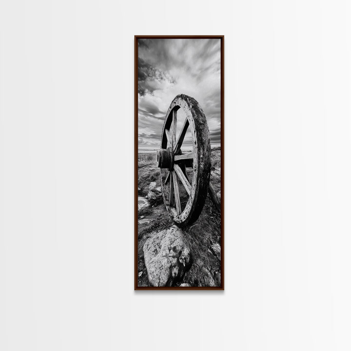 Prairie Wagon Wheel, Antique Rustic Wall Decor, Western Homestead Art, Barnhouse Style Print, Canvas Print, Fall Living Room Art