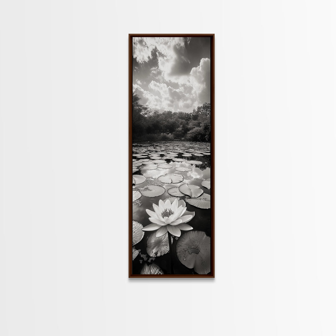 Water Lily Pond, Serene Botanical Art, Peaceful Garden Wall Decor, Zen Nature Print, Spa or Bedroom Accent, Framed Canvas Print