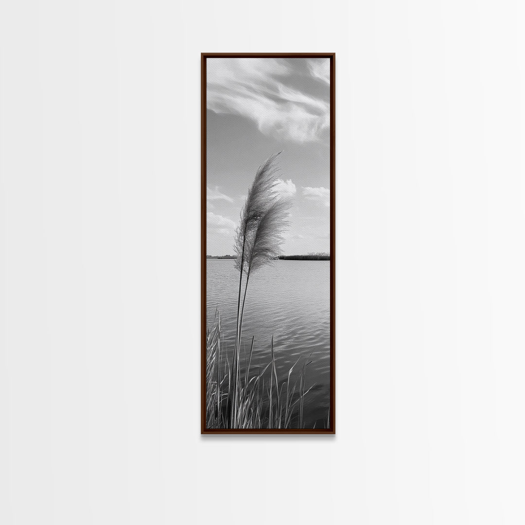 Lakeside Grasses, Windy Waterscape Print, Minimal Nature Art, Calm Landscape Decor, Bathroom or Office Wall Art, Canvas Print