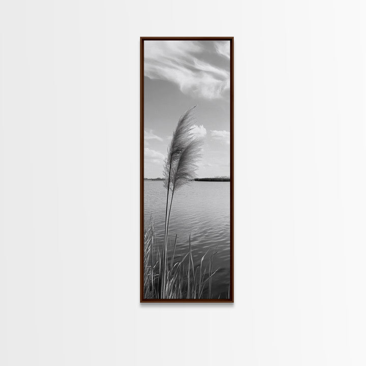 Lakeside Grasses, Windy Waterscape Print, Minimal Nature Art, Calm Landscape Decor, Bathroom or Office Wall Art, Canvas Print