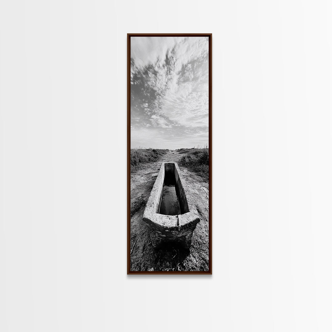 Rustic Trough Scene, Country Minimalist Art, Weathered Landscape Print, Nature Photography, Farmhouse Kitchen Decor, Framed Canvas Print
