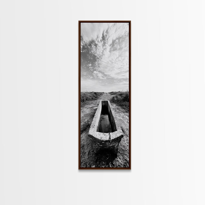 Rustic Trough Scene, Country Minimalist Art, Weathered Landscape Print, Nature Photography, Farmhouse Kitchen Decor, Framed Canvas Print