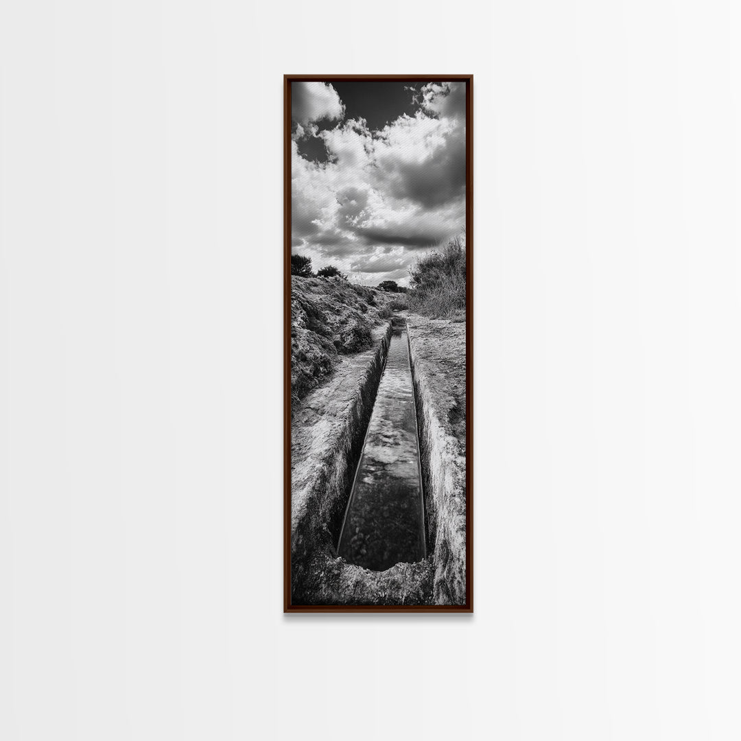Stone Water Channel, Ancient Pathway Art, Moody Landscape Photography, Historical Wall Decor, Study or Hallway Accent, Canvas Print