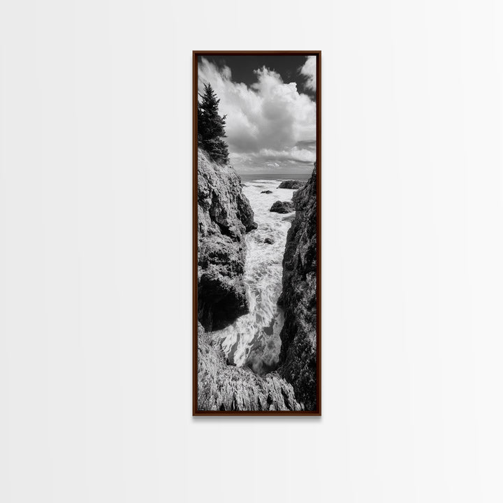 Coastal Cliff Waves, Rugged Seaside Art, Ocean Rock Photography, Bold Nature Wall Decor, Modern Bathroom Accent, Canvas Print