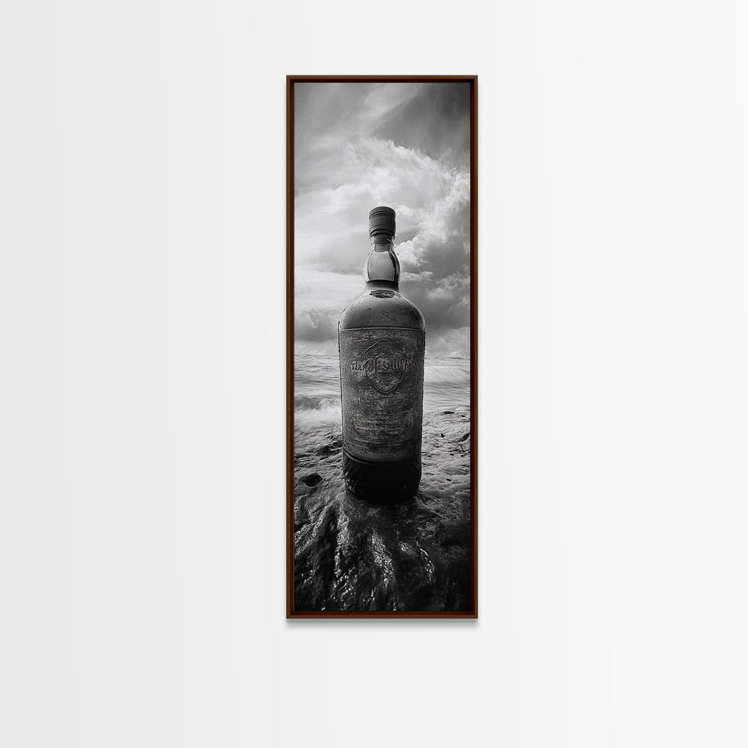 Weathered Bottle Beach, Abandoned Object Art, Coastal Still Life Print, Rustic Nautical Wall Decor, Studio or Bar Area, Canvas Print