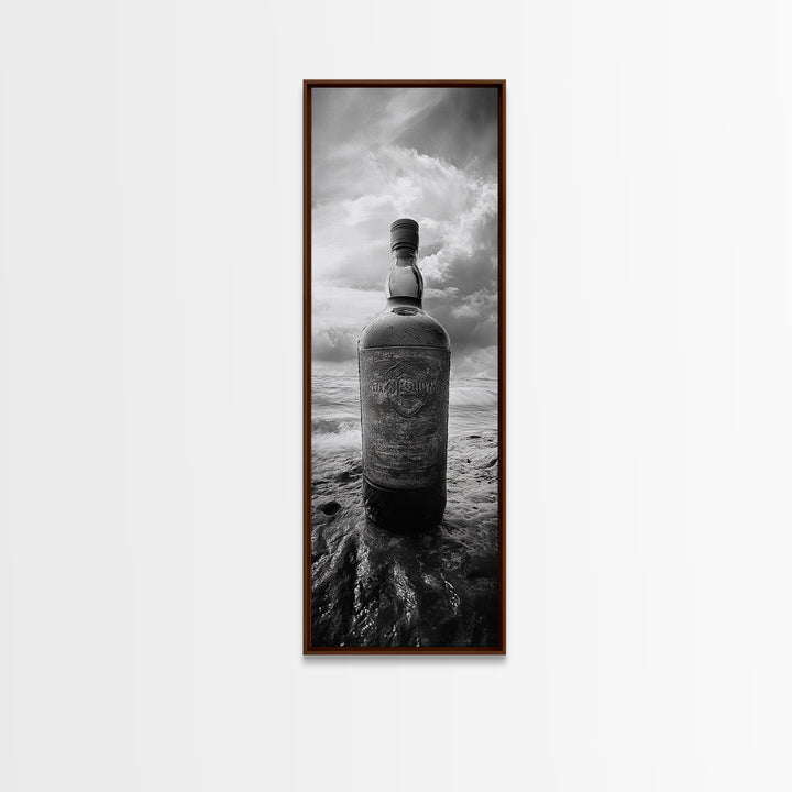Weathered Bottle Beach, Abandoned Object Art, Coastal Still Life Print, Rustic Nautical Wall Decor, Studio or Bar Area, Canvas Print
