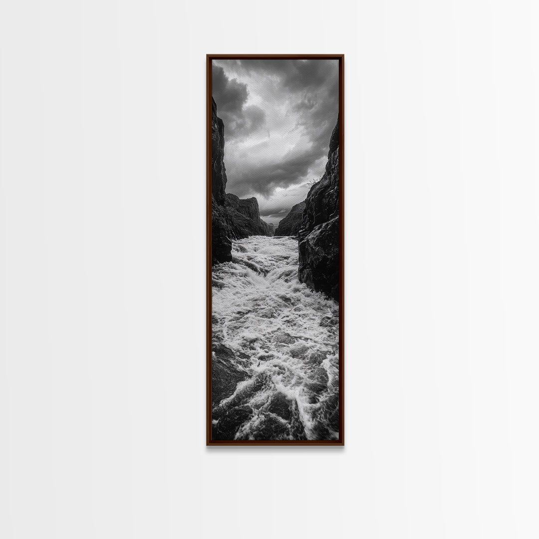 Wild River Path, Nature Wall Decor, Adventure Landscape, Monochrome Rapids, Framed Canvas Print, Rustic Living Room Wall Art, Moody Photography