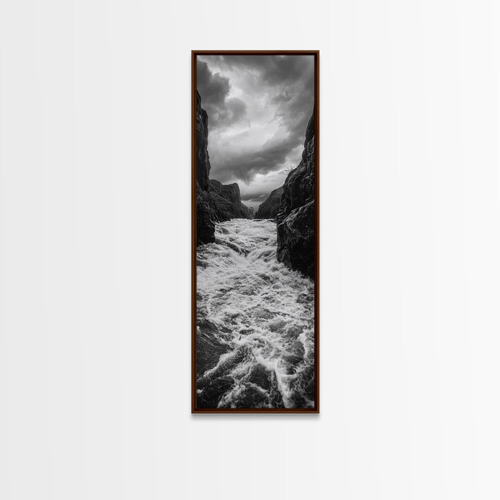 Wild River Path, Nature Wall Decor, Adventure Landscape, Monochrome Rapids, Framed Canvas Print, Rustic Living Room Wall Art, Moody Photography