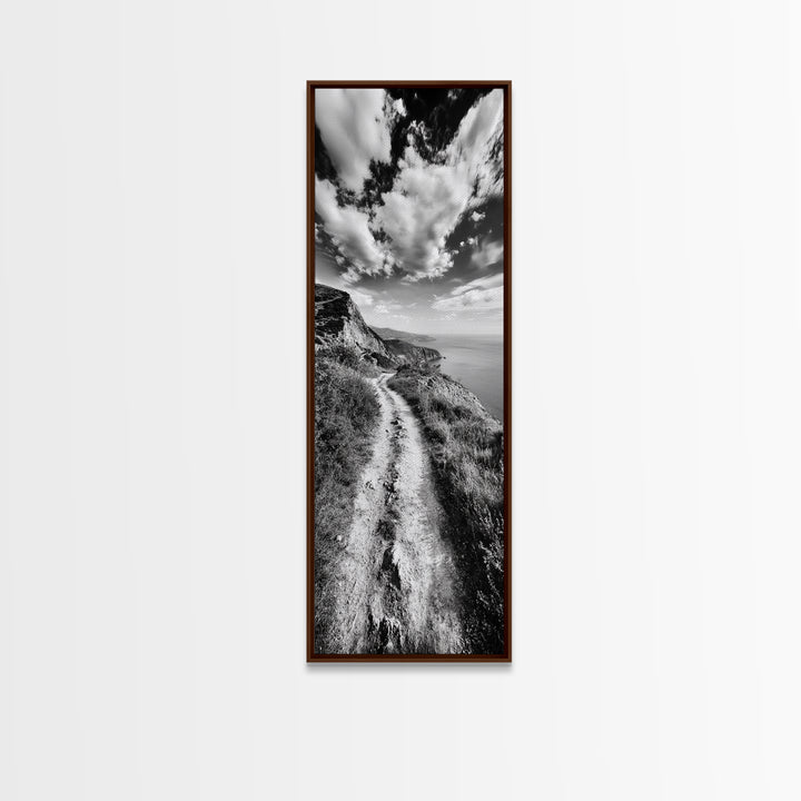 Cliffside Trail View, Path to Sea, Mountain Landscape, Framed Canvas Print, Wanderlust Decor, Office Wall Art, Adventure Travel Aesthetic