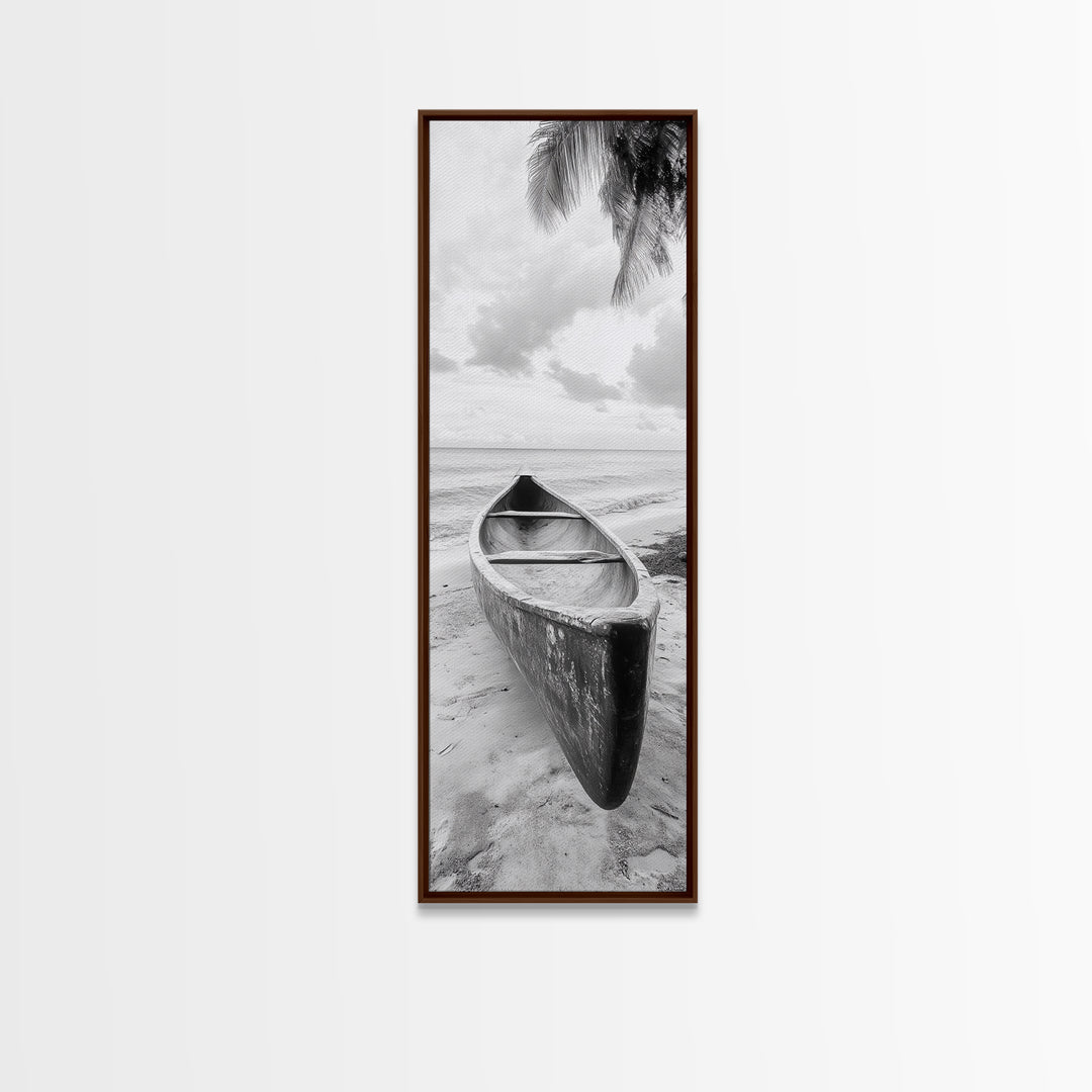 Canoe Shoreline, Island Escape, Tropical Minimalist, Ocean Mood, Framed Canvas Print, Beach House Decor, Bathroom Print, Hallway Wall Art