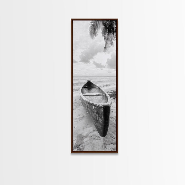 Canoe Shoreline, Island Escape, Tropical Minimalist, Ocean Mood, Framed Canvas Print, Beach House Decor, Bathroom Print, Hallway Wall Art