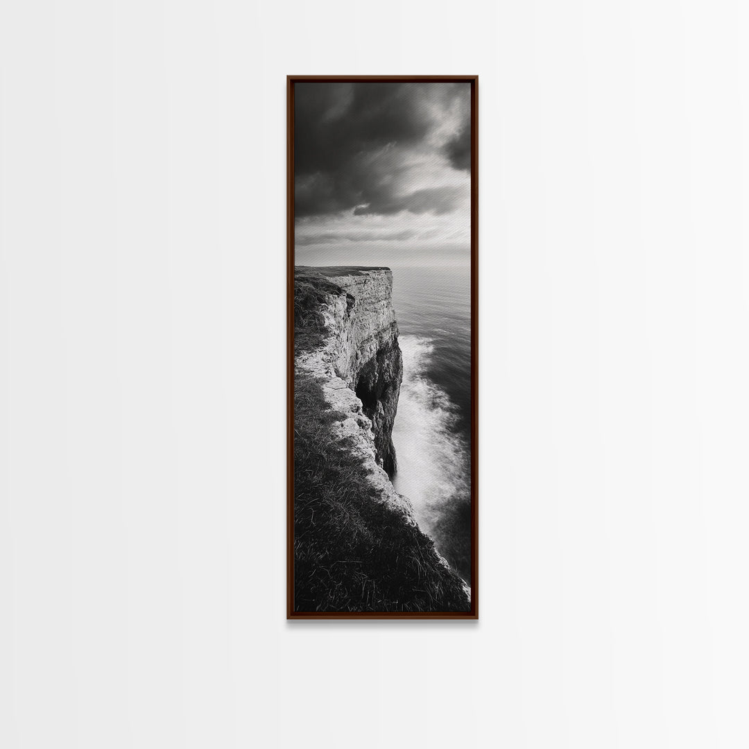 Coastal Cliff, Ocean Horizon, Nature Photography, Dramatic Skies, Framed Canvas Print, Modern Beach Wall Art, Minimalist Landscape Decor
