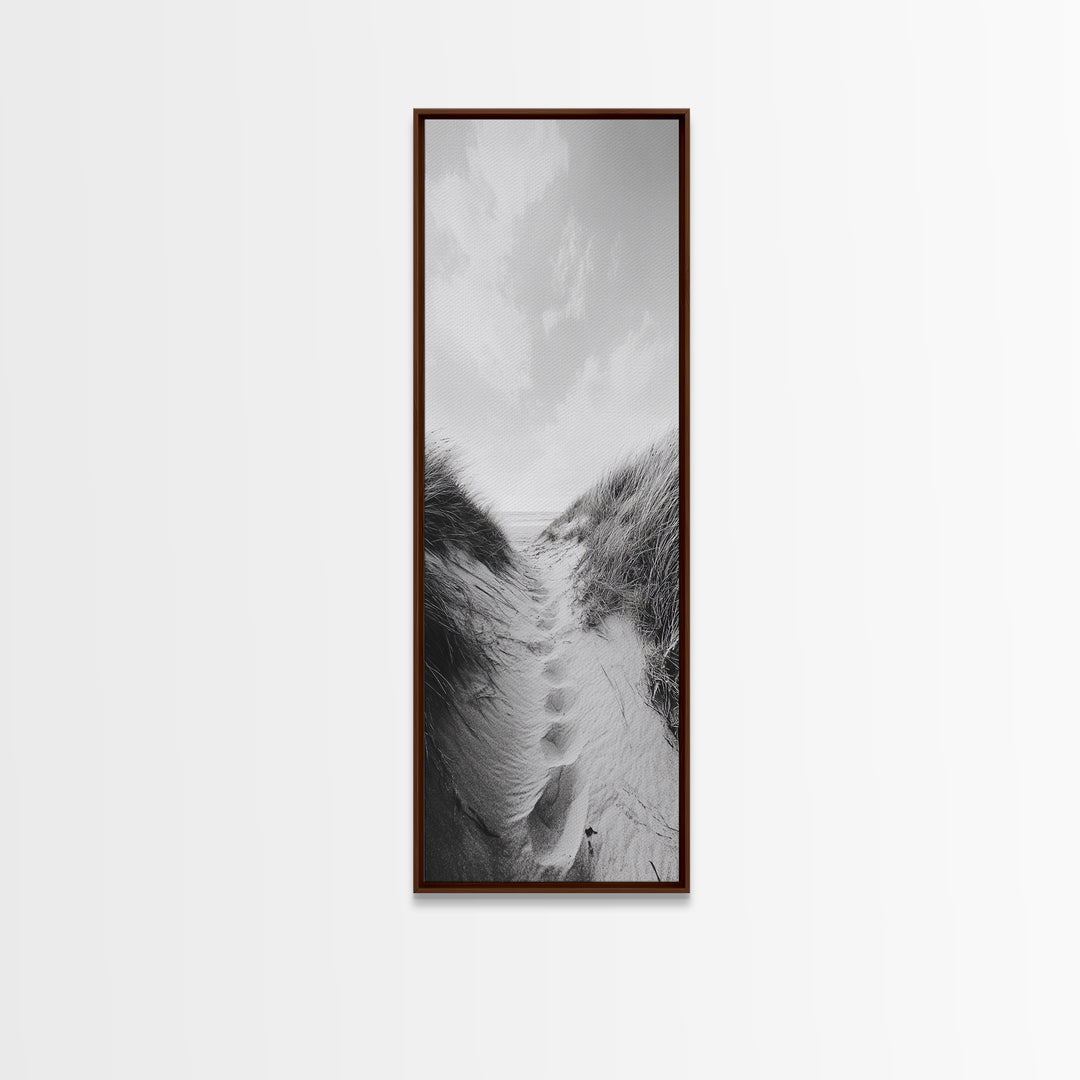 Sandy Path, Dune Grass, Coastal Trail, Nature Walk, Framed Canvas Print, Beach House Entryway Art, Minimalist Ocean Wall Decor
