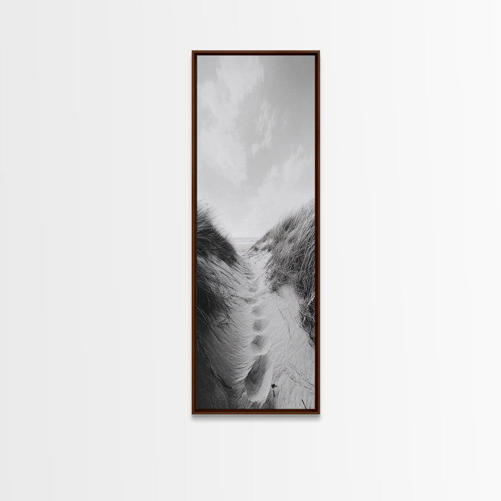 Sandy Path, Dune Grass, Coastal Trail, Nature Walk, Framed Canvas Print, Beach House Entryway Art, Minimalist Ocean Wall Decor