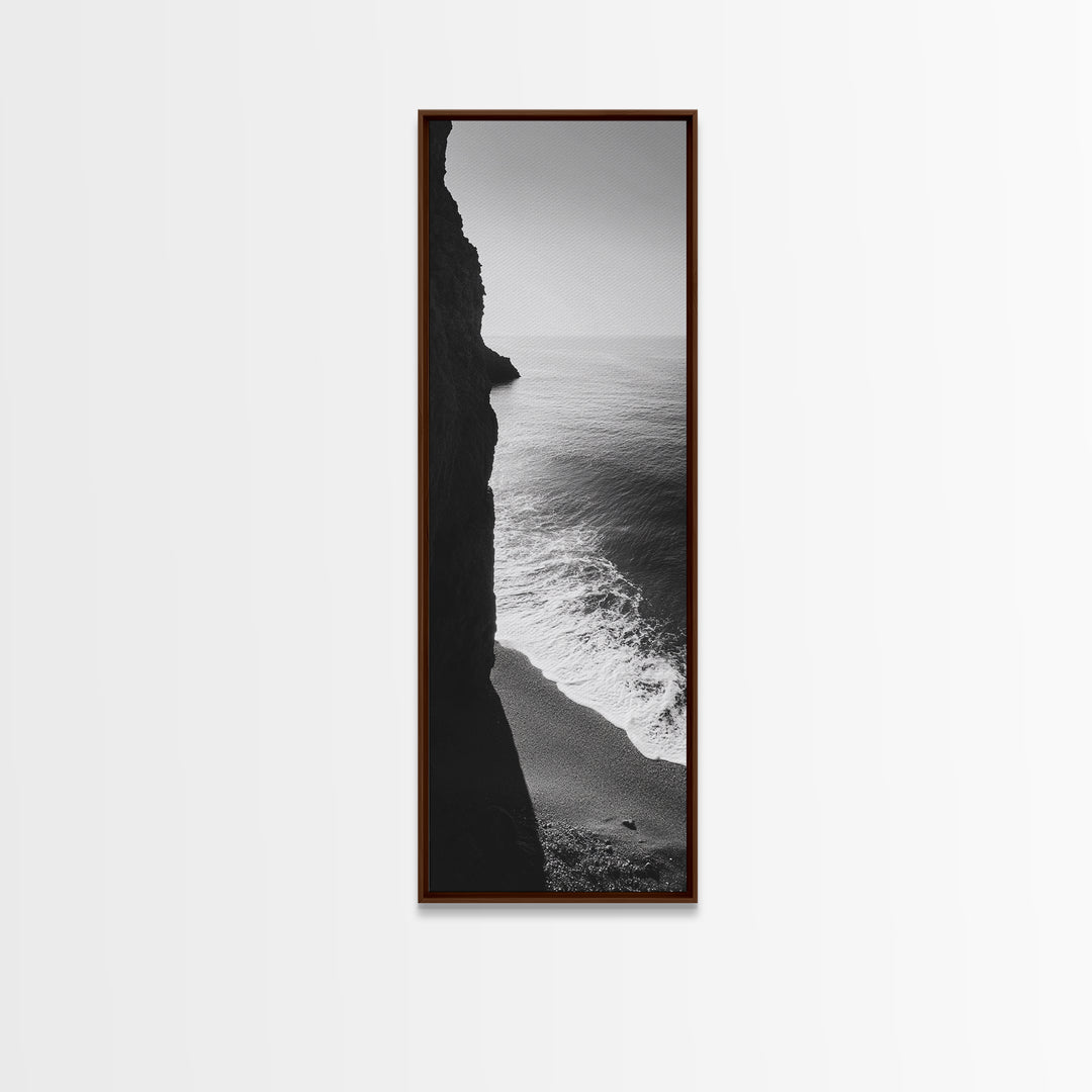 Cliffside Waves, Coastal Edge, Monochrome Serenity, Ocean Drama, Canvas Print, Moody Minimalist Art, Bathroom Art, Living Room Decor